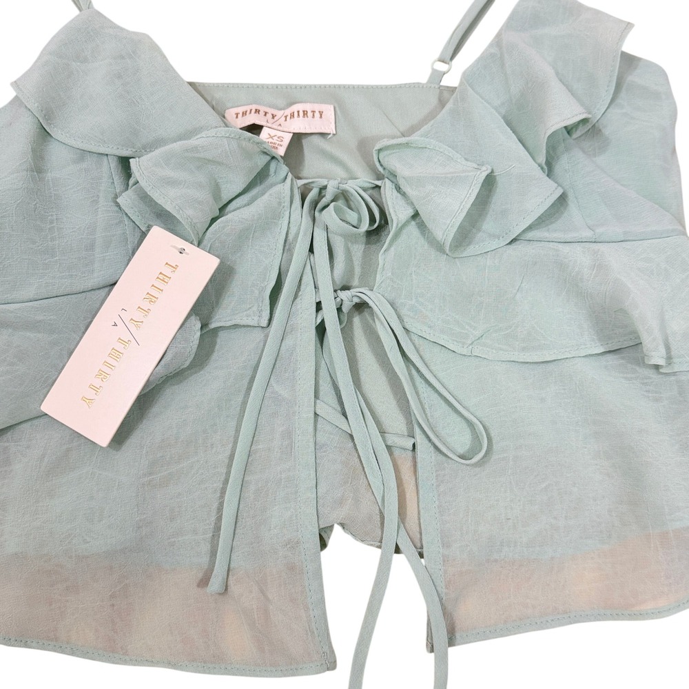 NWT Thirty Thirty LA Women's Sage Green Ruffle Tie-Front Cami Top XS - Picture 5 of 9